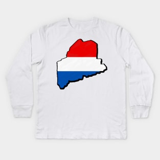 Red, White, and Blue Maine Outline Kids Long Sleeve T-Shirt